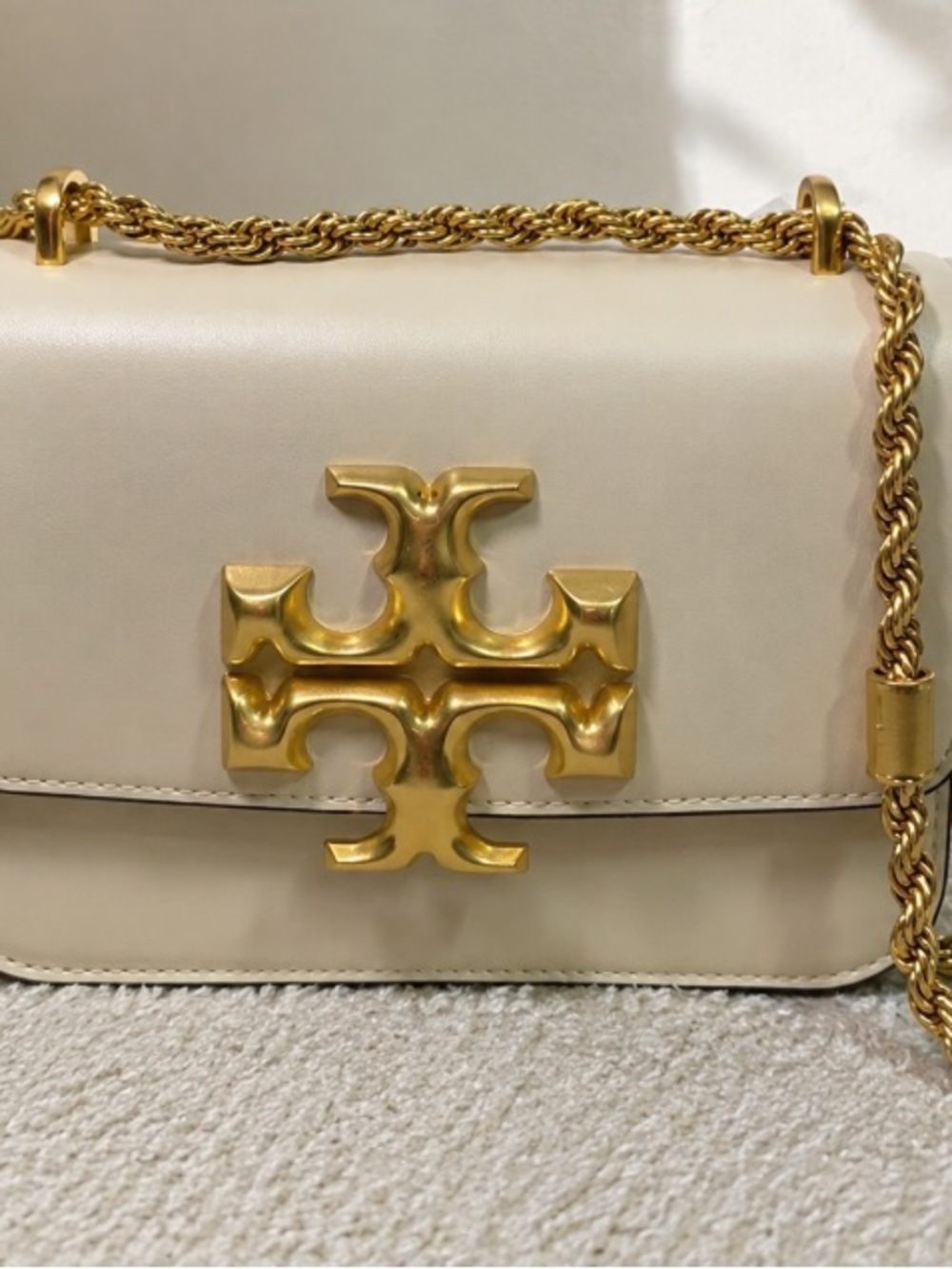 Tory Burch Cream Leather Shoulder Bag with Gold Hardware
